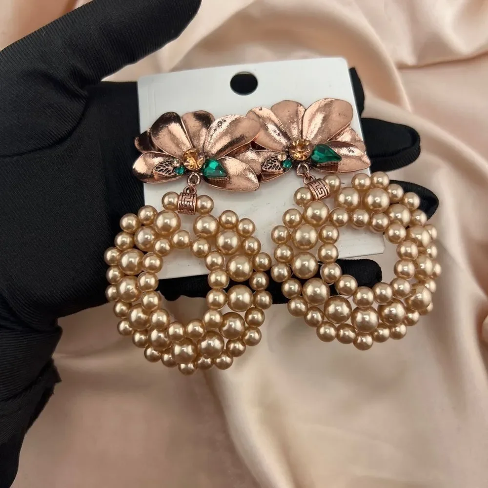 Statement Pearl Flower Earrings - Picture 7 of 8
